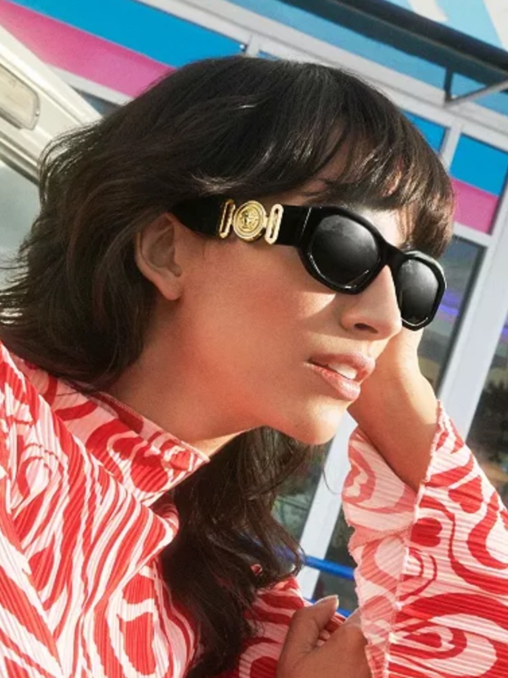 Versace Black Sunglasses with Gold Medallion Accent